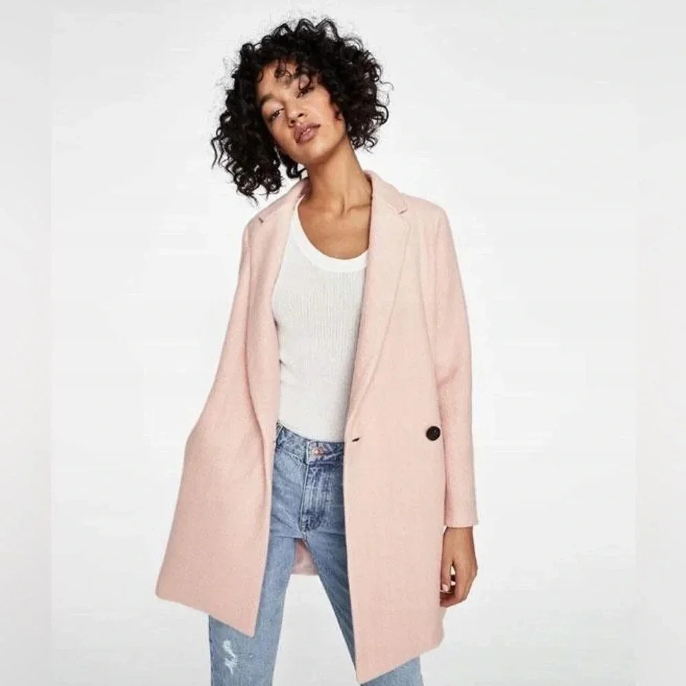 Zara Coat with‎ lapel collar and long sleeves in dusty pink size XS